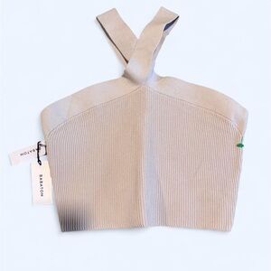 Babaton Taupe Ribbed Cross-Strap Top